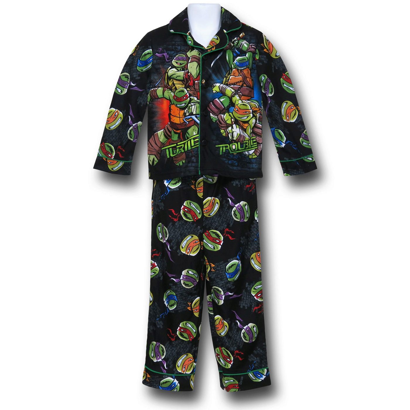 TMNT Black Button-Up Kids Pajama Set, Black