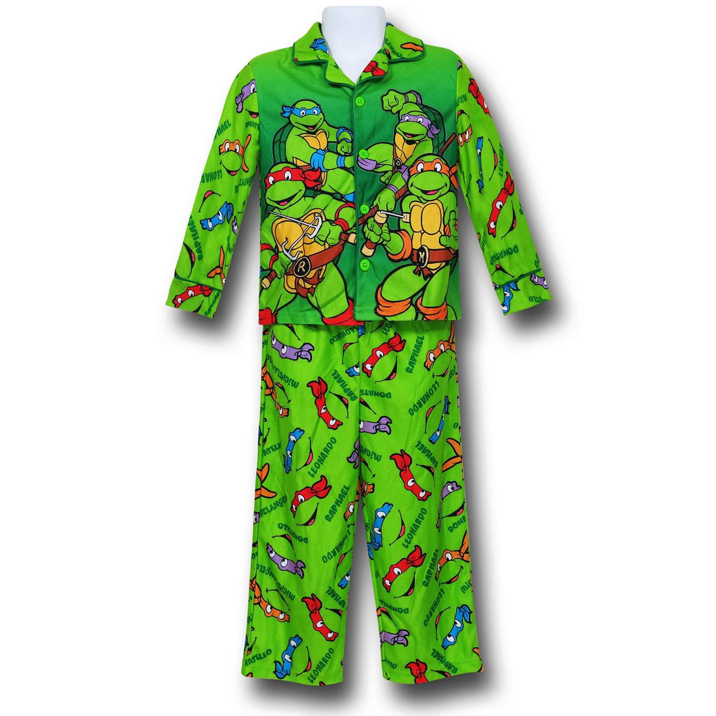 TMNT Green Button-Up Kids Pajama Set, Green