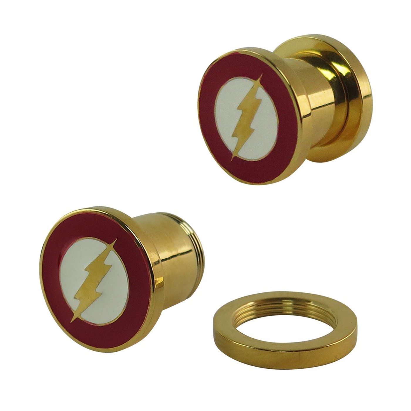 Flash Symbol Stainless Steel Gold Plated Plugs, Red