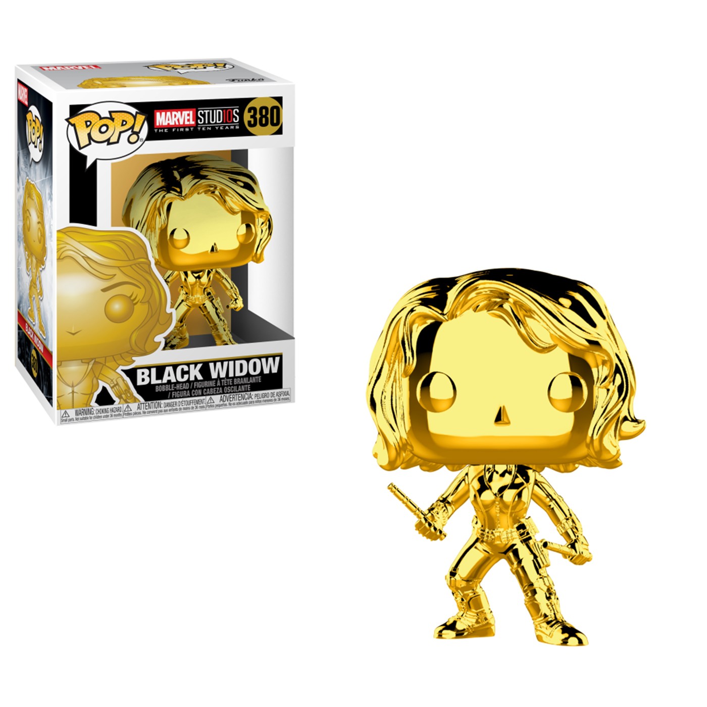 Marvel Studios 10th Anniv Black Widow Funko Gold Chrome Pop Bobble Head, Gold
