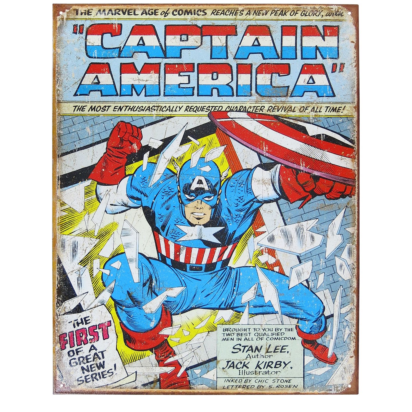 Captain America Classic Cover Tin Sign, Blue