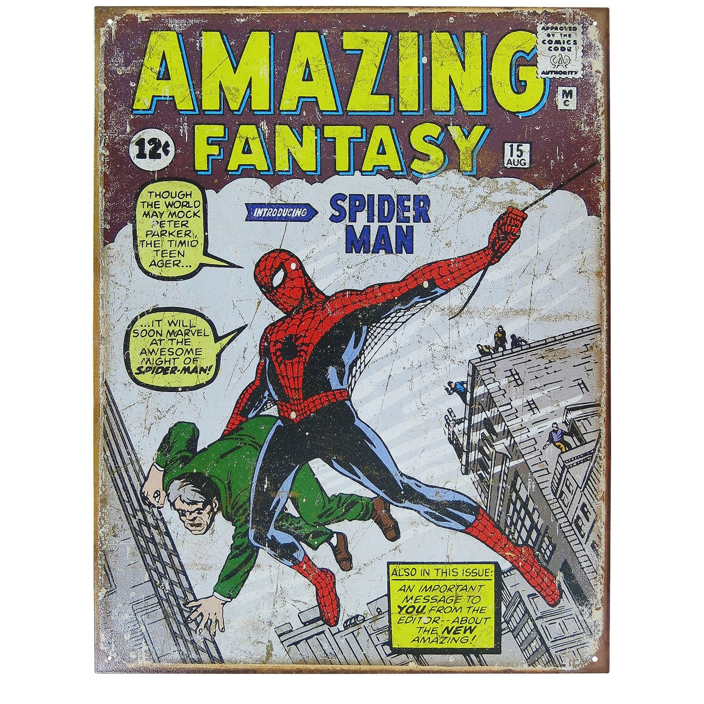 Spiderman Amazing Fantasy Tin Sign, White