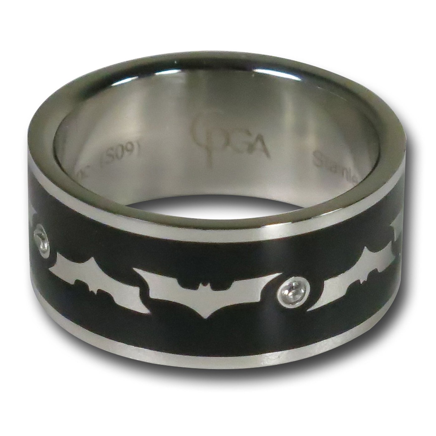 Batman Black Band Silver Symbols Ring, Black