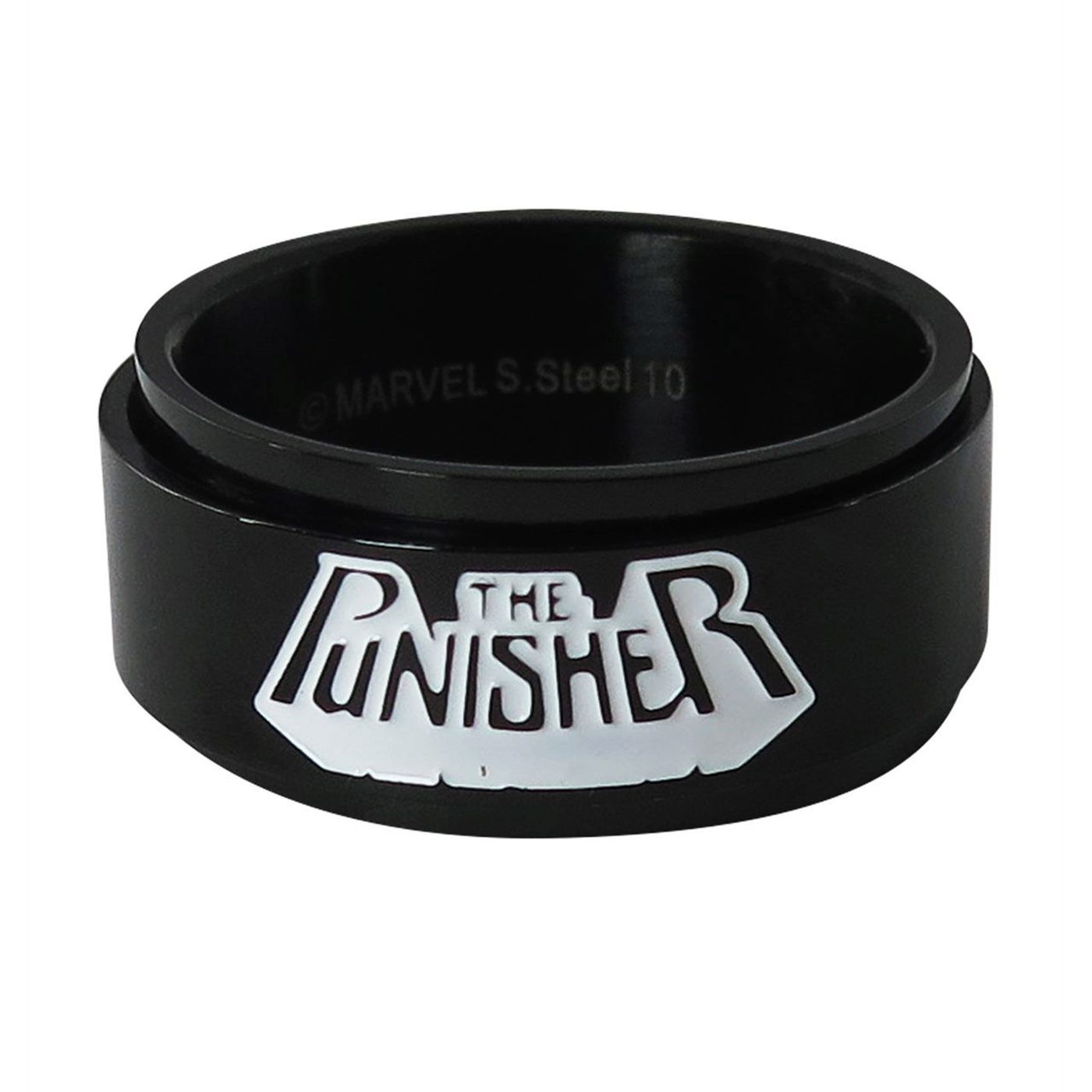 Punisher Stainless Steel Plated Spinner Ring, Black