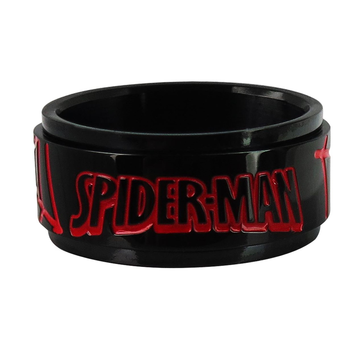 Spiderman Web Stainless Steel Plated Spinner Ring, Black