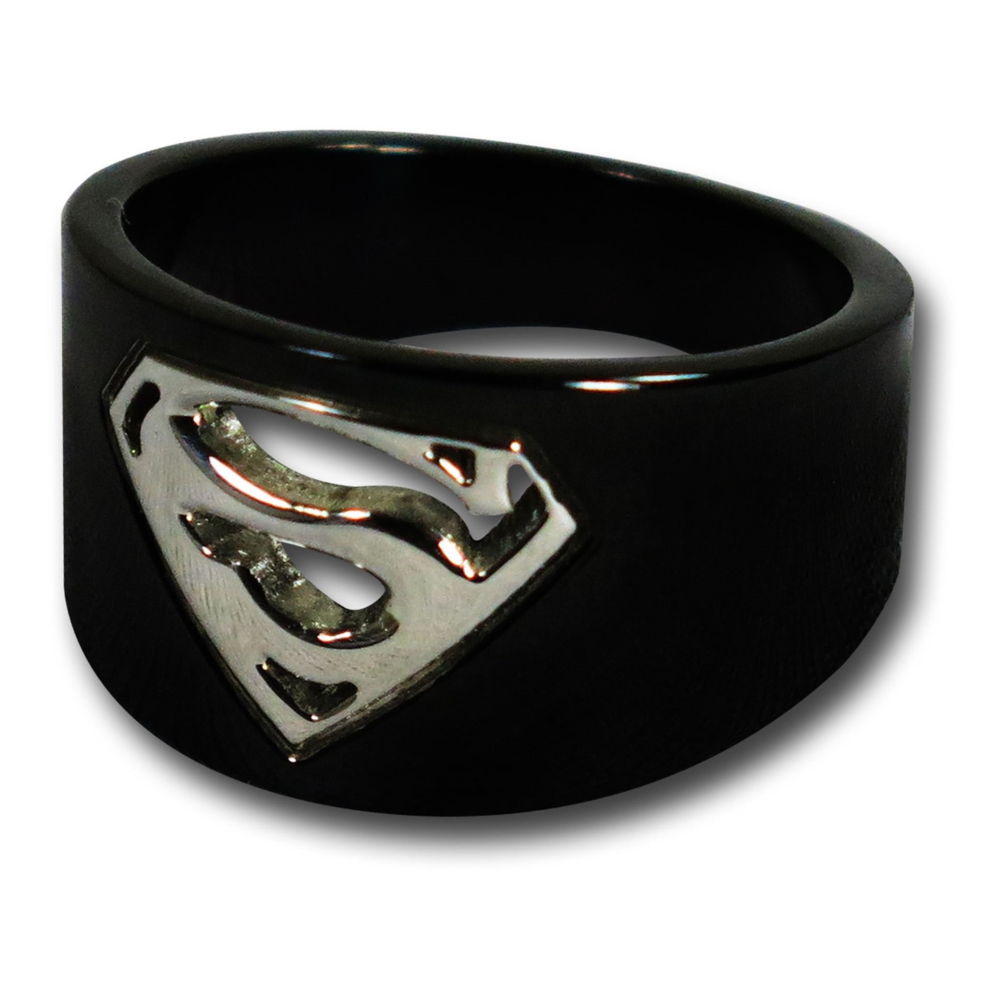 Superman Silver Symbol Black Ring, Black