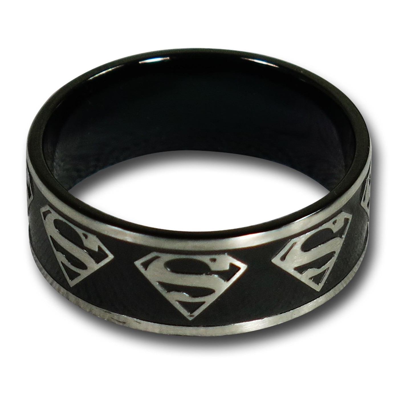 Superman Silver Symbols Band Black Ring, Black