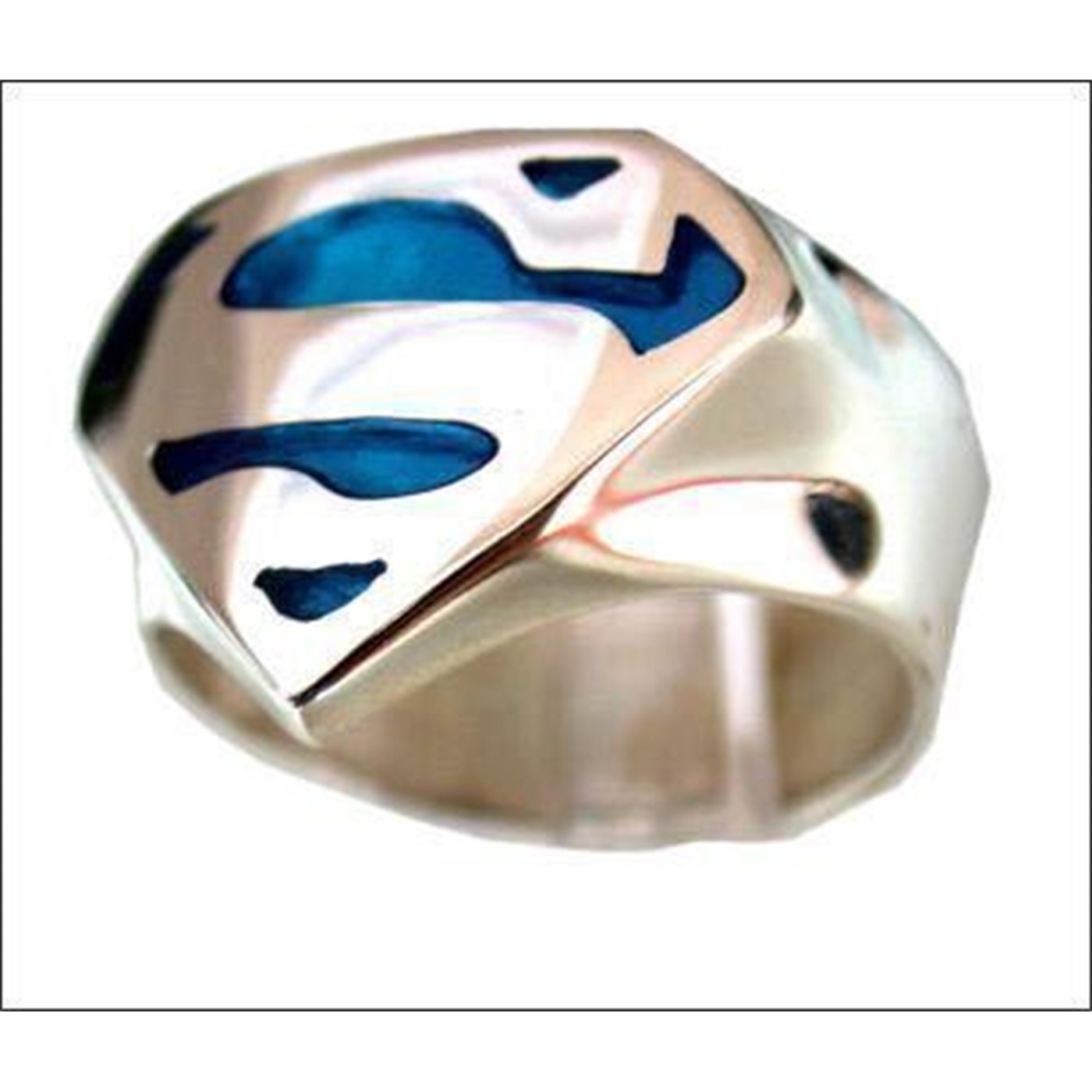 Superman BLue Acrylic Silver Ring