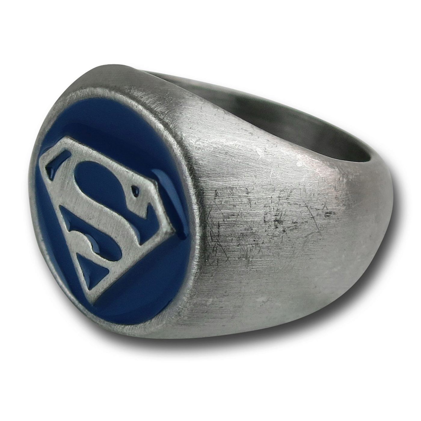 Superman Brushed Nickel Blue Embossed Ring, Grey