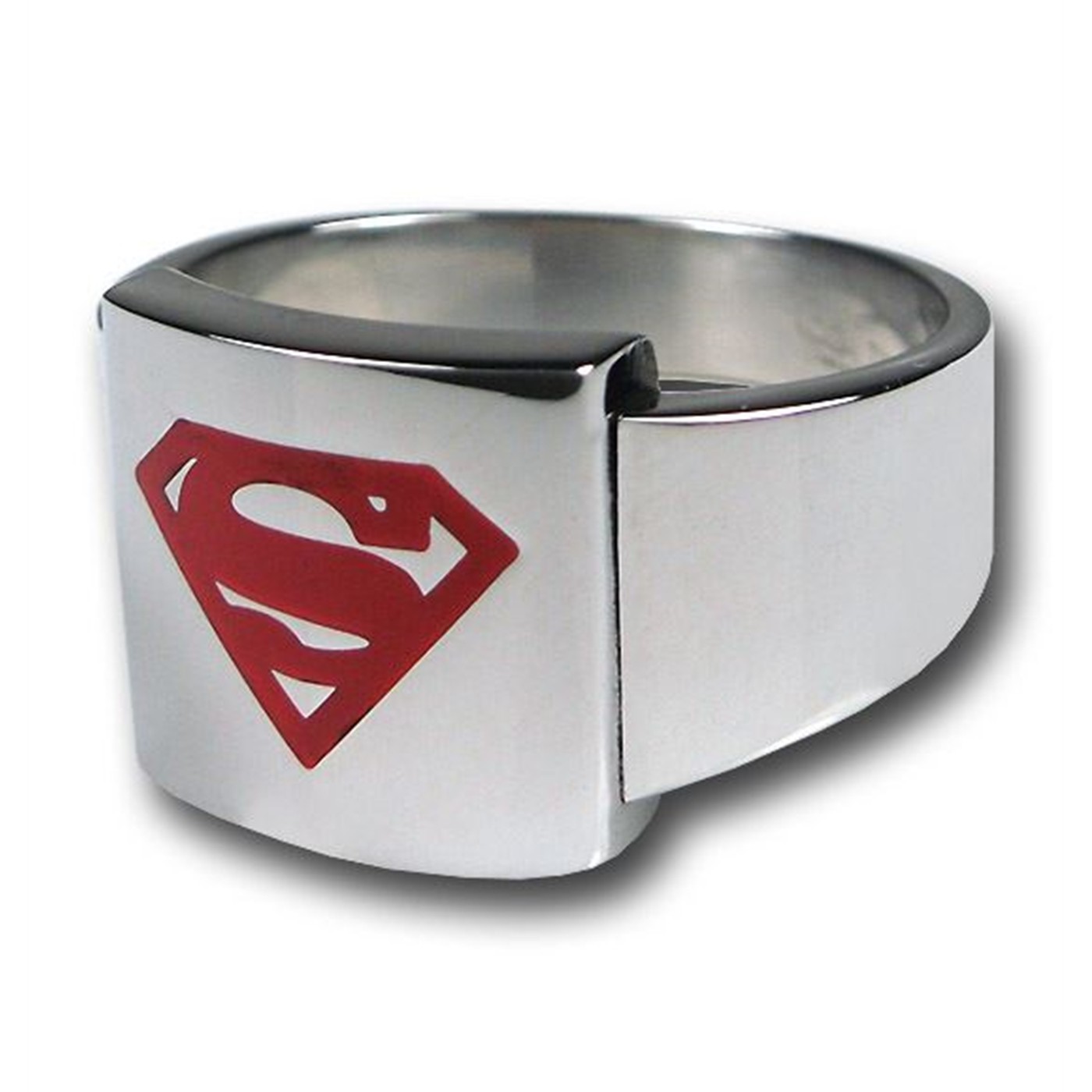 Superman Flat Stainless Steel Ring, Grey