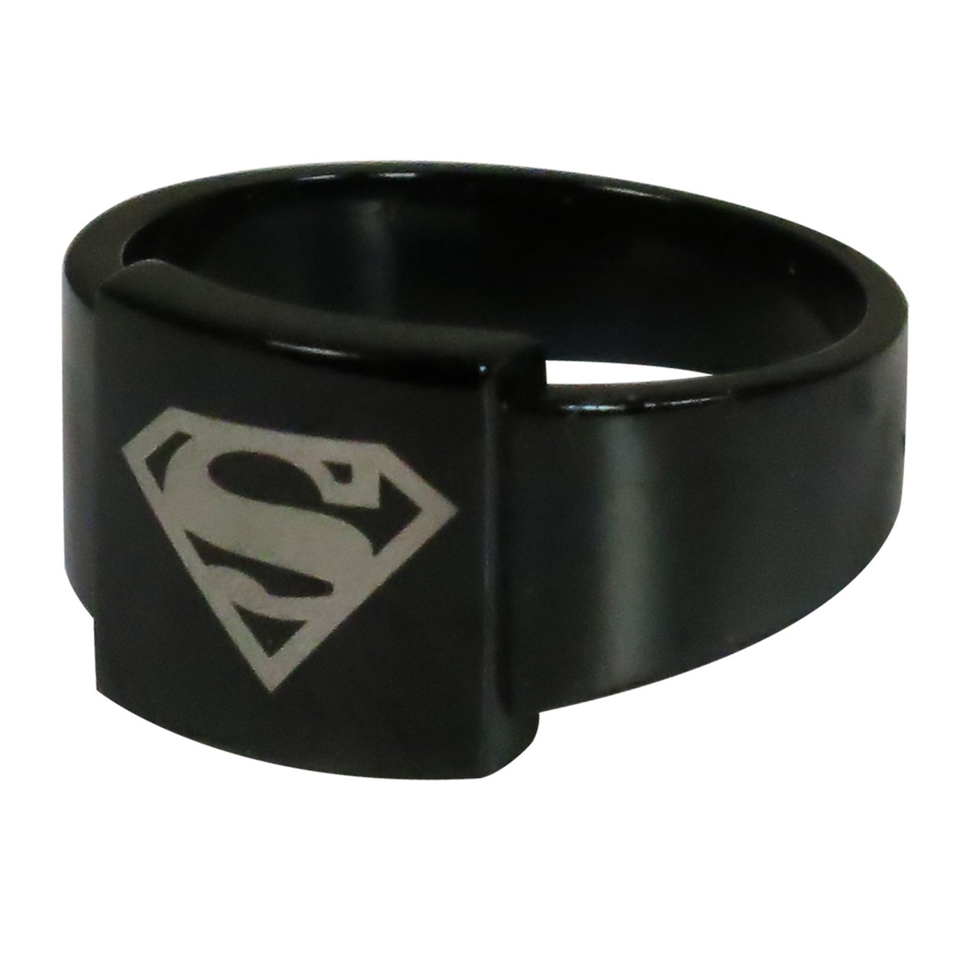 Superman Silver Square Symbol Black Ring, Black