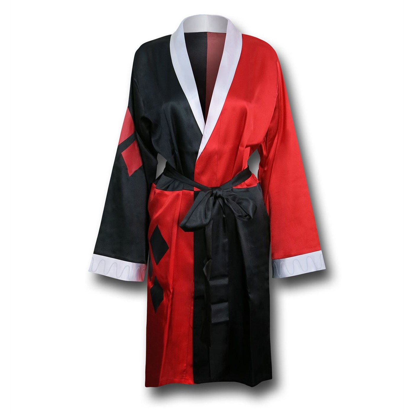 Harley Quinn Red & Black Satin Robe, Black