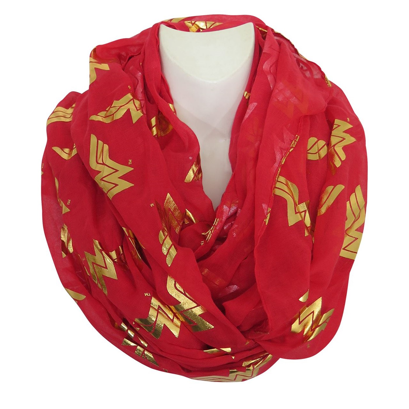 Wonder Woman Foil Symbol Infinity Scarf, Red