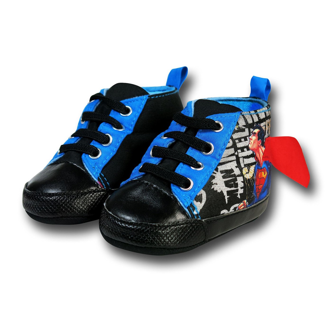 Superman Comic Image High-Top Caped Infant Shoes, Black