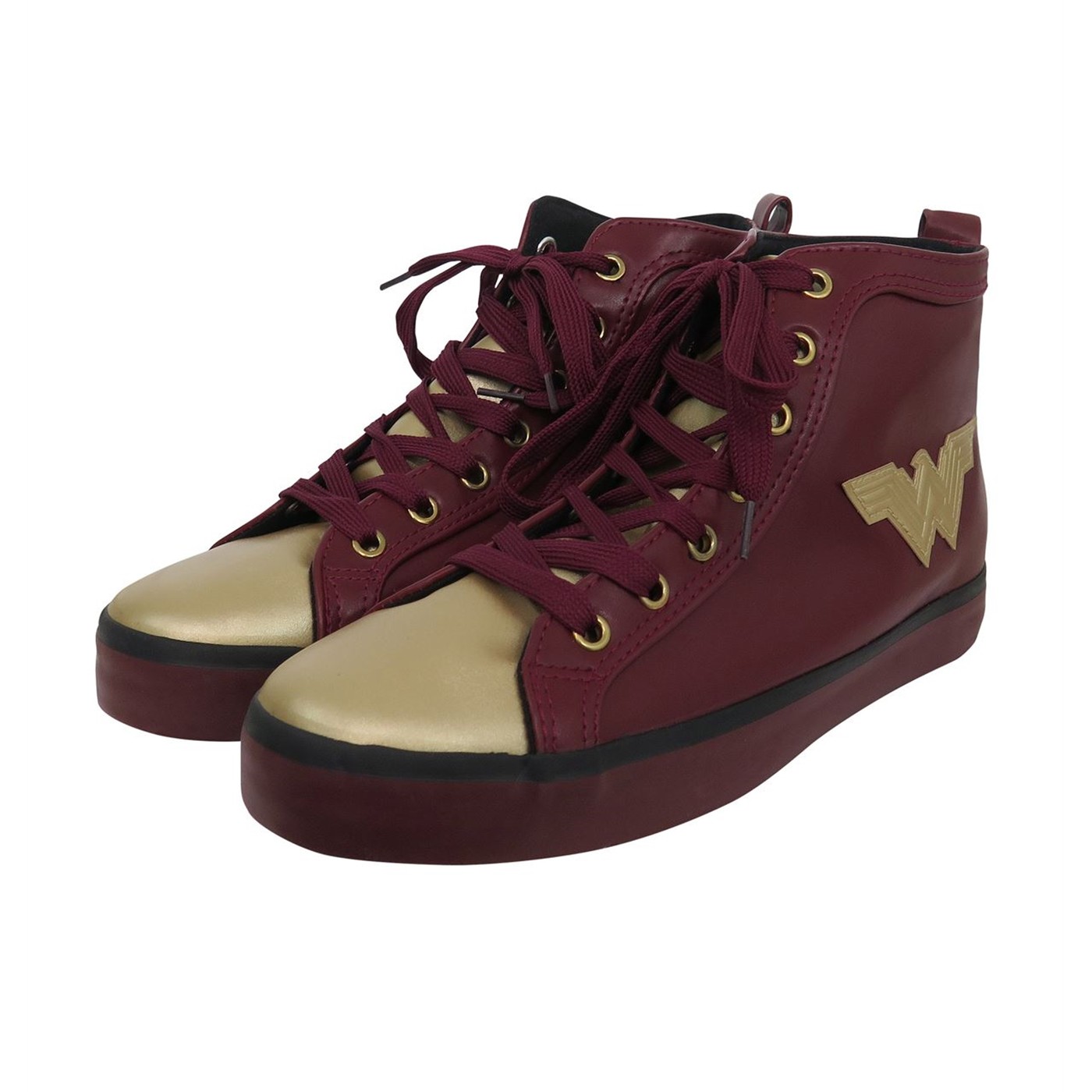 Wonder Woman Logo Red Hightop Sneakers, Red