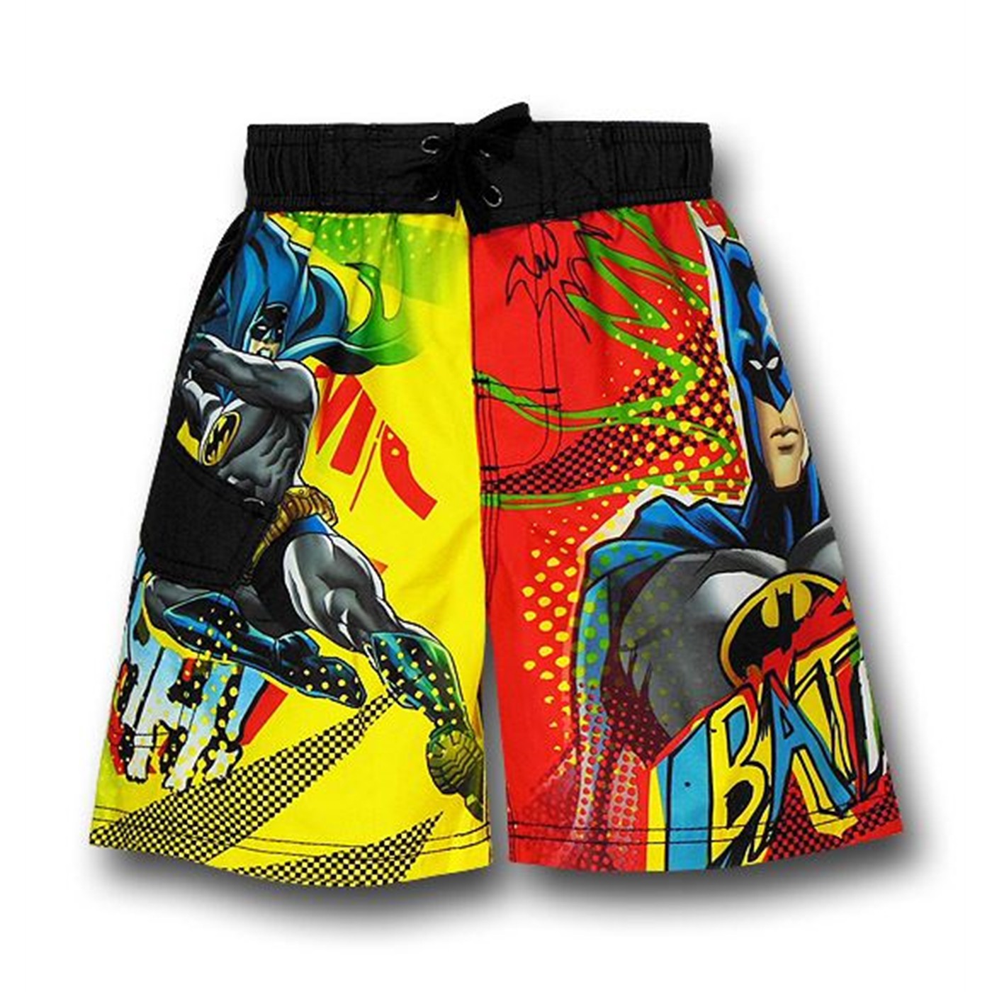 Batman Yellow and Red Kids Board Shorts, Red