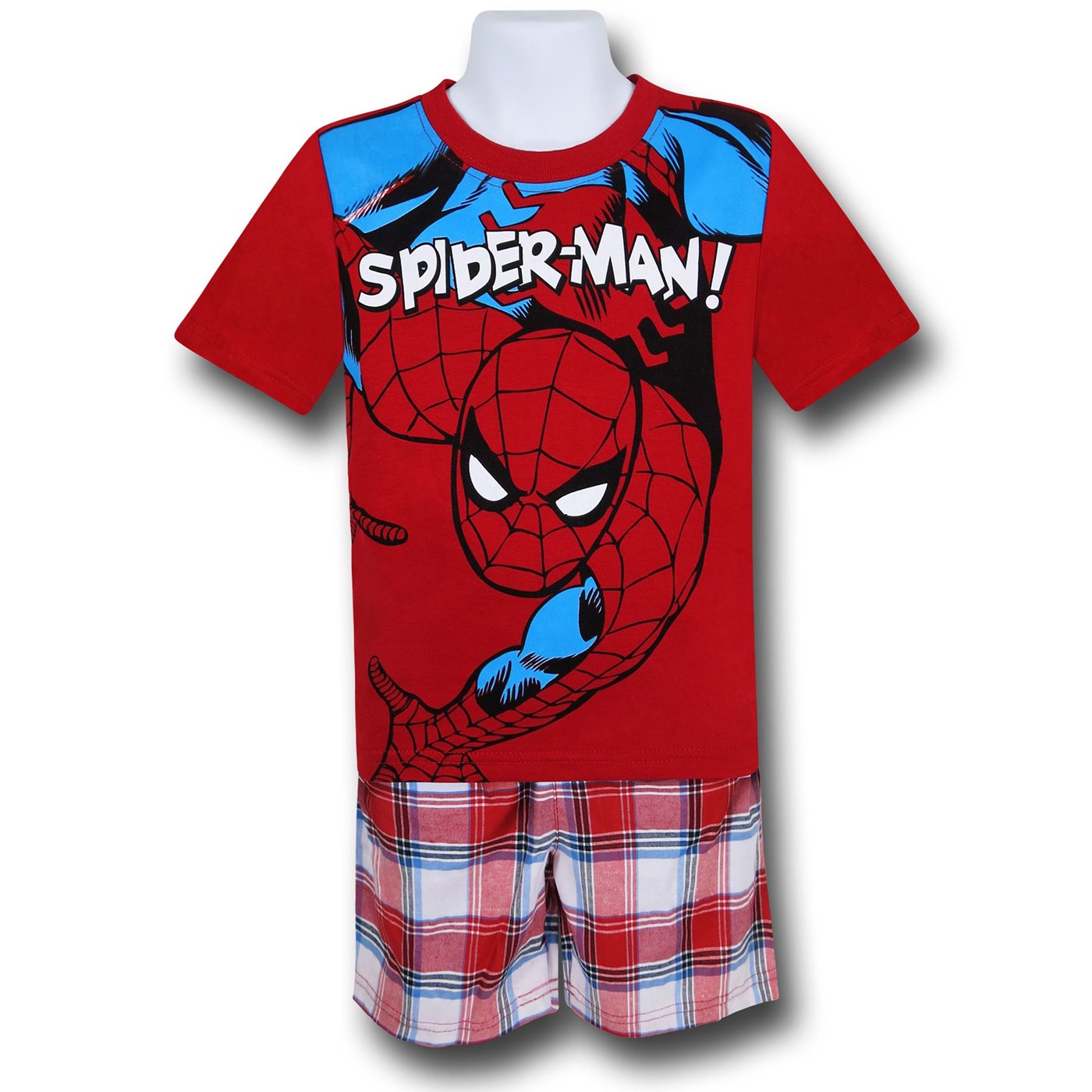 Spiderman Kids Shirt & Plaid Shorts Set, Red