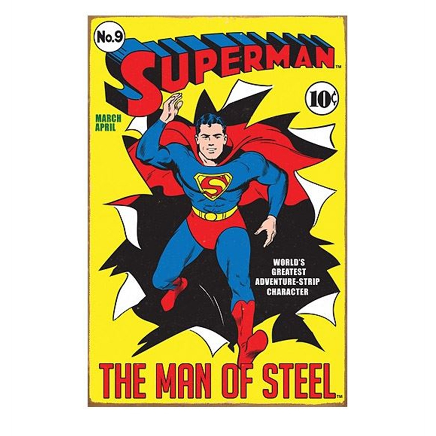 Superman Issue #9 Comic Cover Tin Sign, Yellow