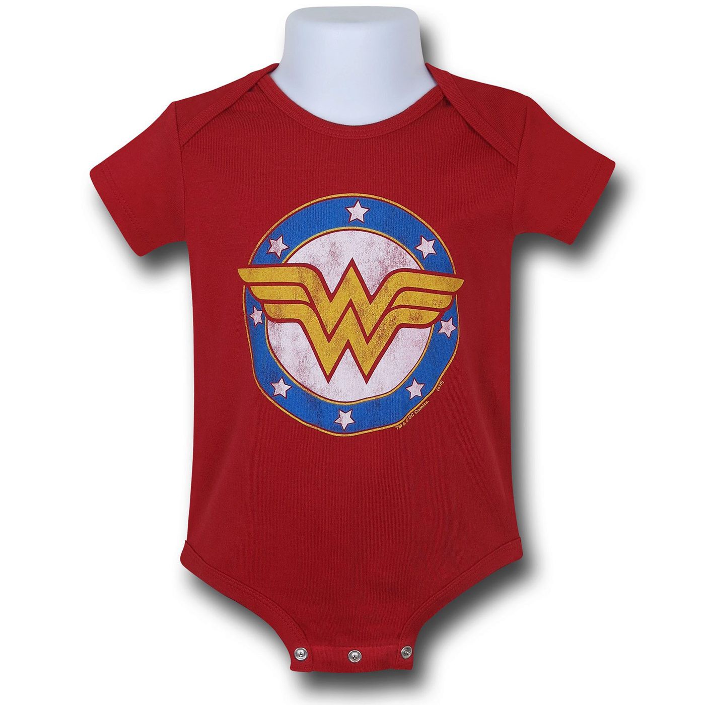Wonder Woman Symbol & Stars Infant Snapsuit, Red