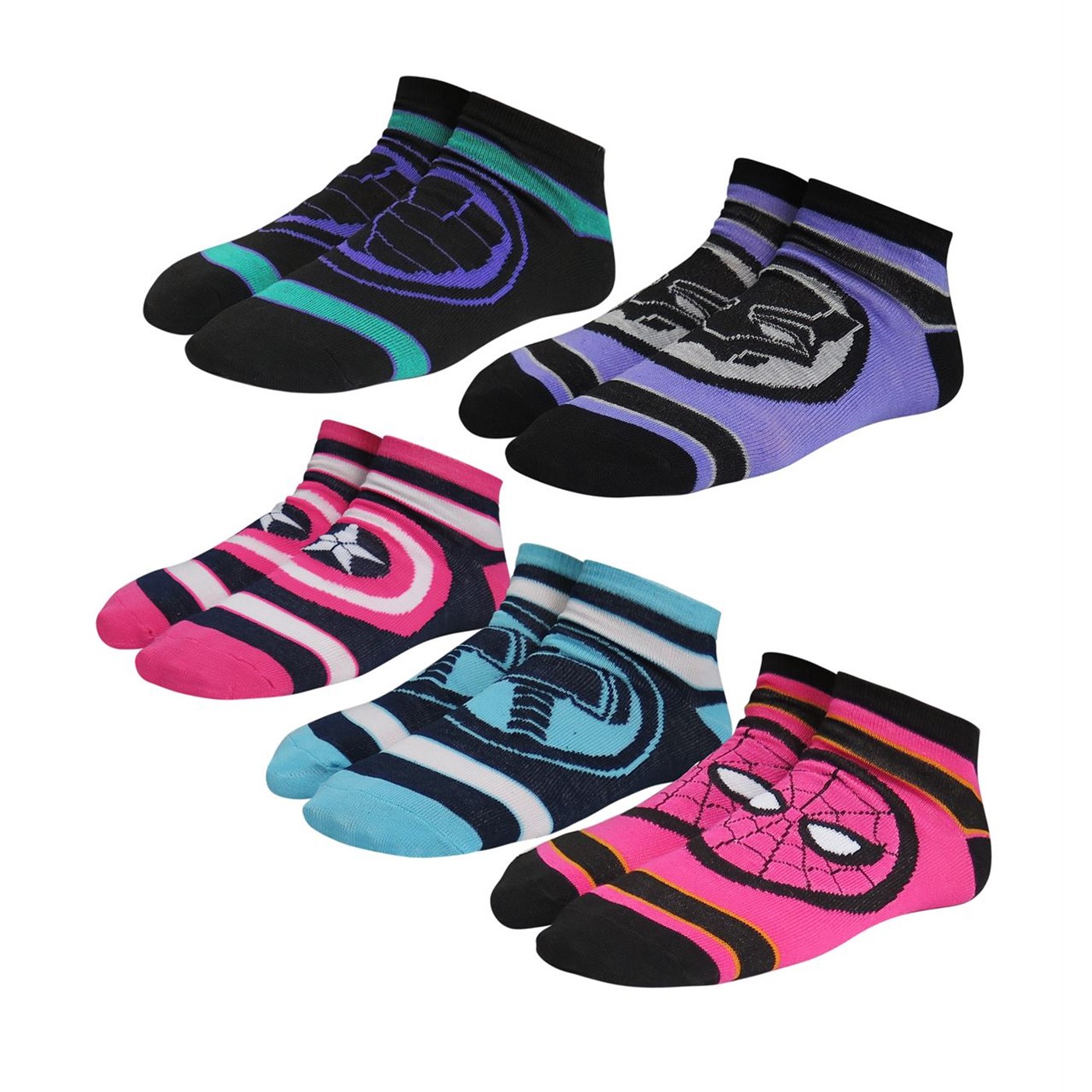 Avengers Hero Logos Women's Low-Cut Socks 5-Pack, Blue