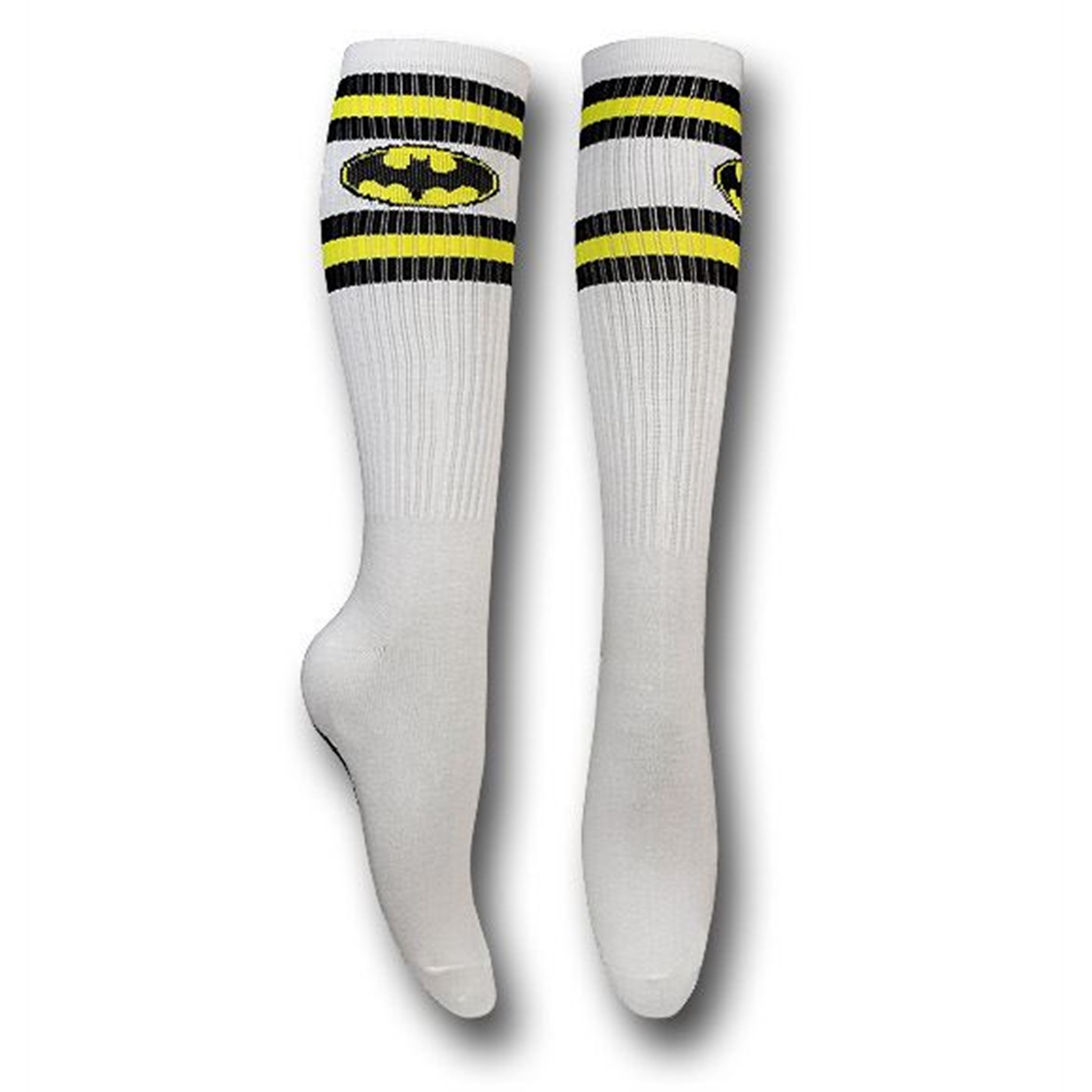 Batman Symbol Athletic Stripes Knee-High Socks, White
