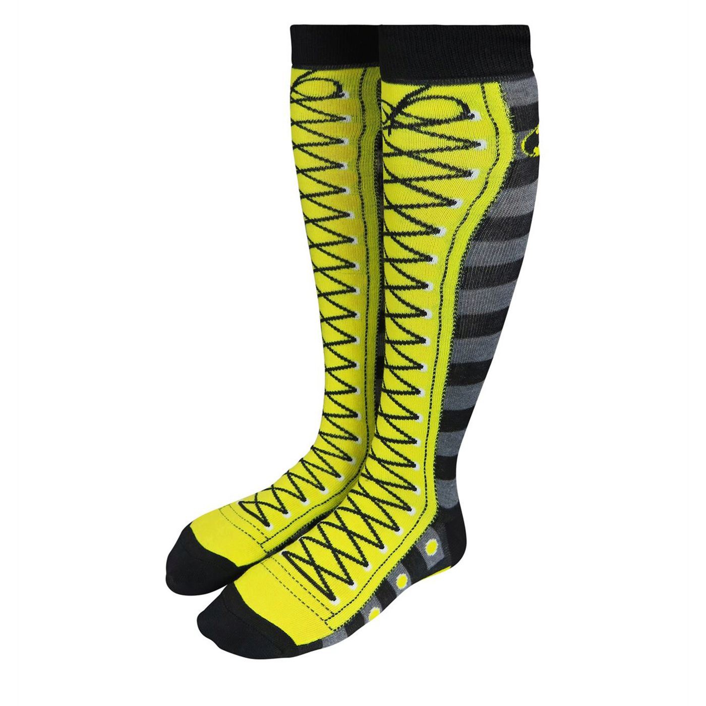 Batman Stripes Faux Lace-Up Women's Knee High Socks, Yellow