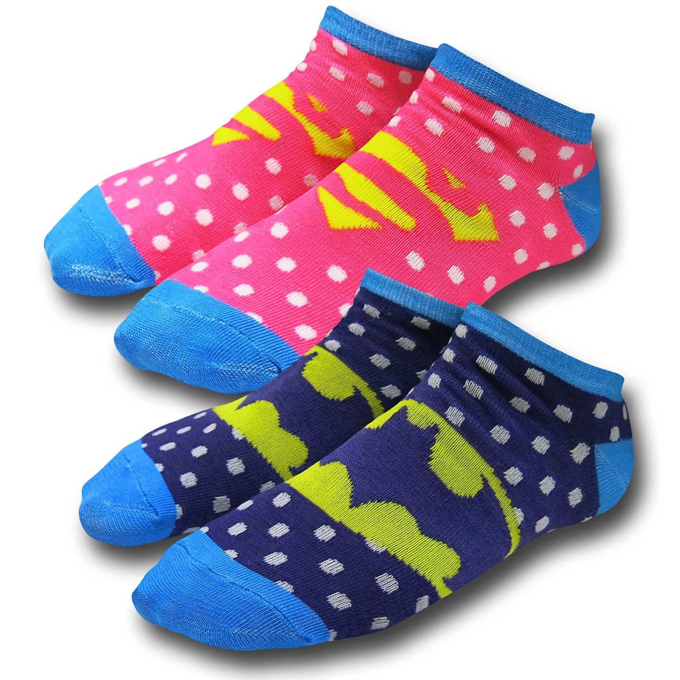 Batman and Superman Dotted Women's Ankle Socks 2-Pack, Blue