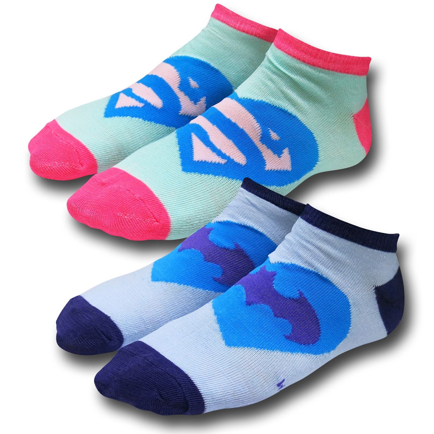 Batman and Superman Heart Women's Ankle Socks 2-Pack, Blue