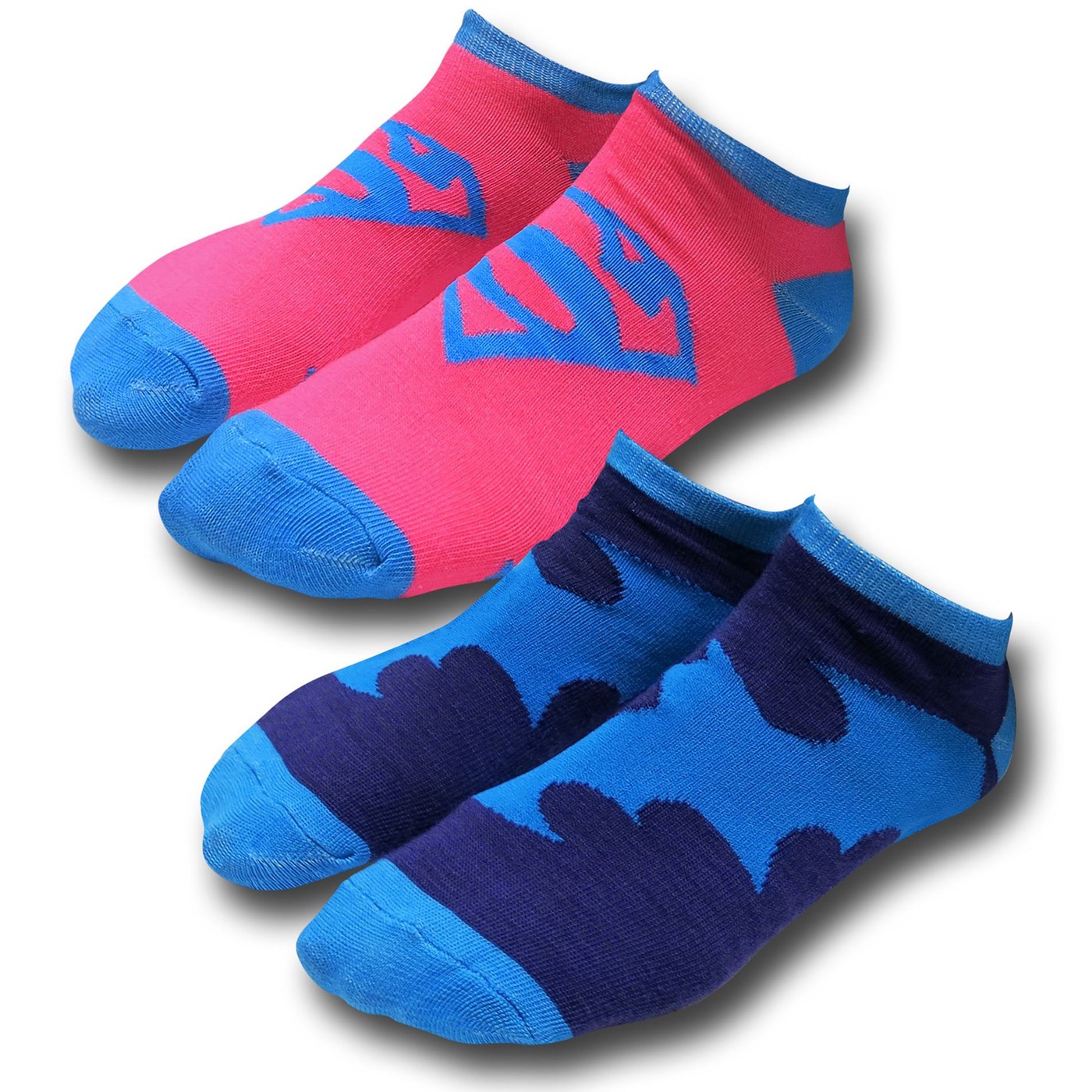 Batman and Superman Pink and Purple Women's Ankle Socks 2-Pack, Blue