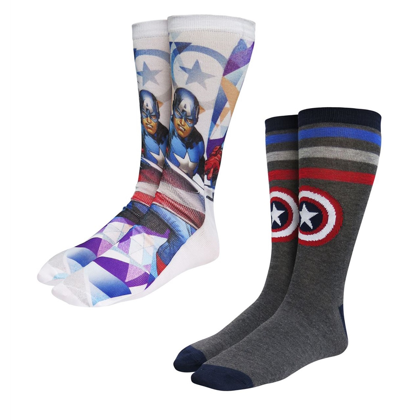 Captain America Action Hero Photoreal Socks 2-Pack, Blue