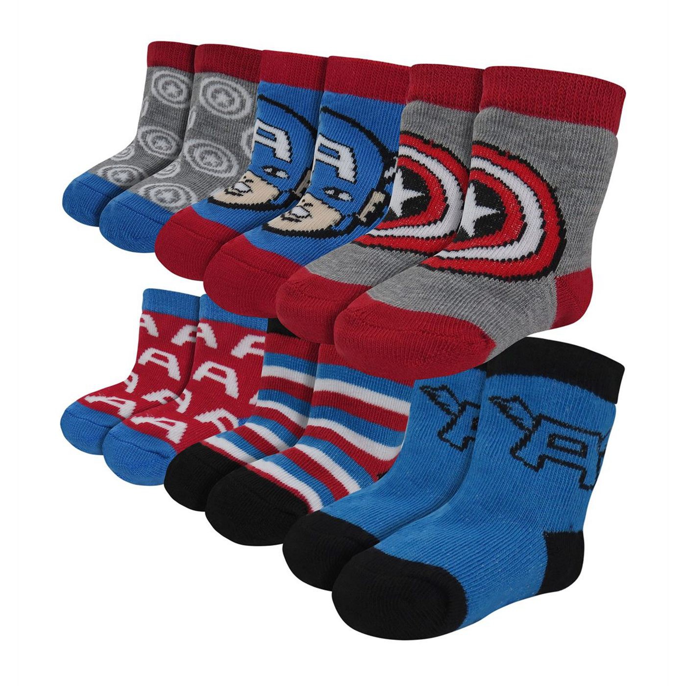 Captain America Hero Infant Socks 6-Pack, Blue