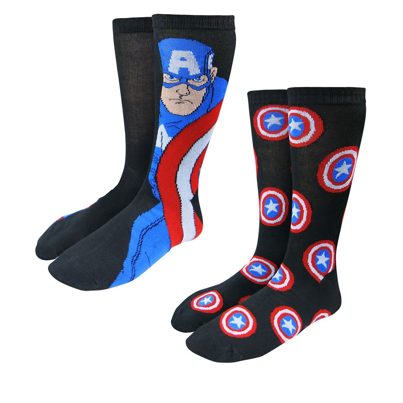 Captain America Image and Symbols Sock 2 Pack, Blue