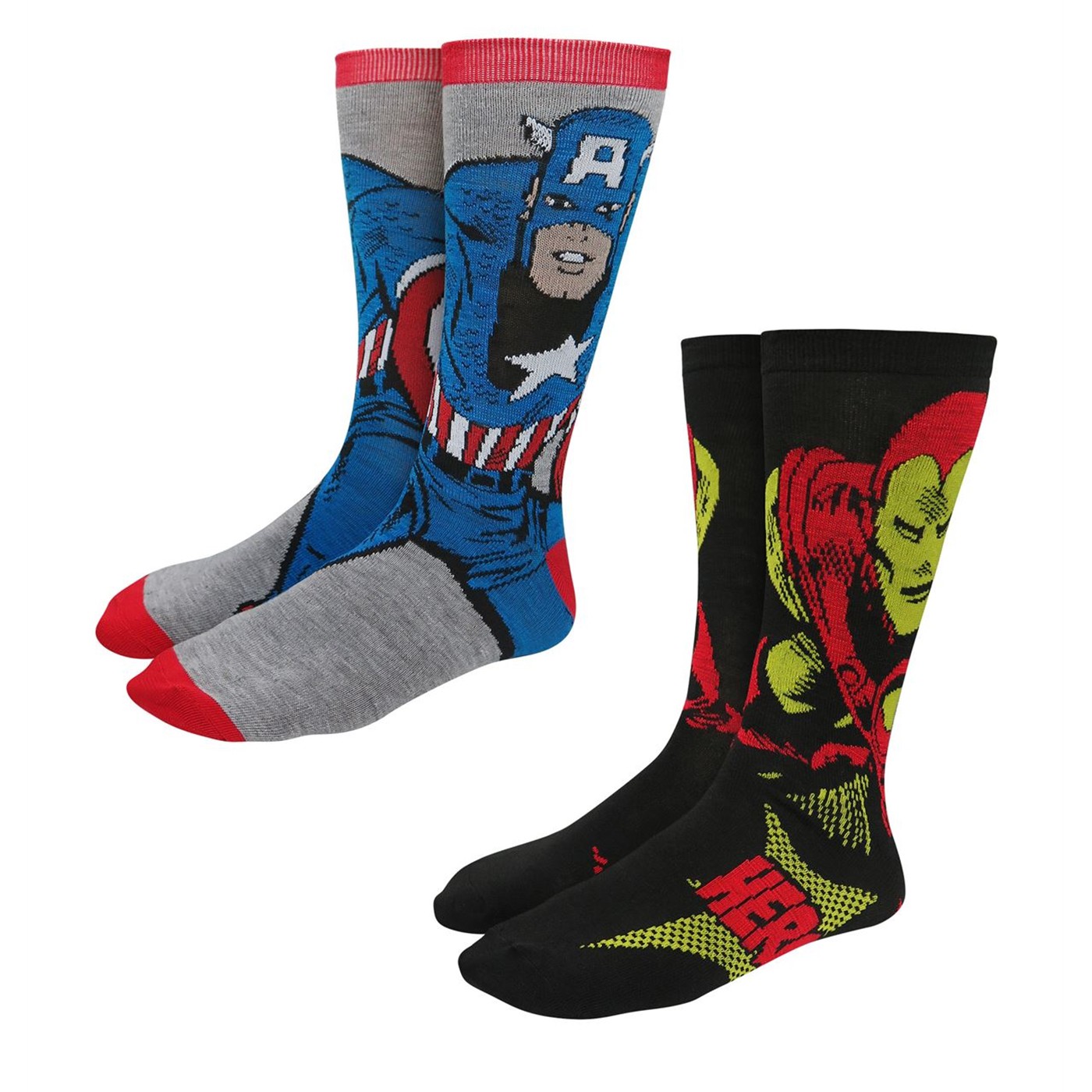 Captain America & Iron Man Retro Socks 2-Pack, Blue