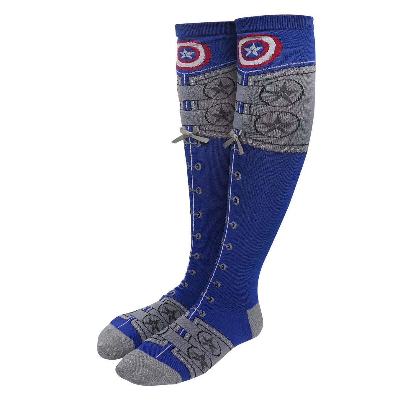Captain America Lace Up Knee High Women's Socks, Blue