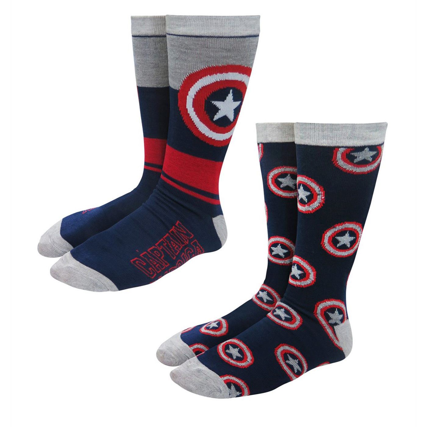 Captain America Multiple Shields Crew Socks 2-Pack, Blue