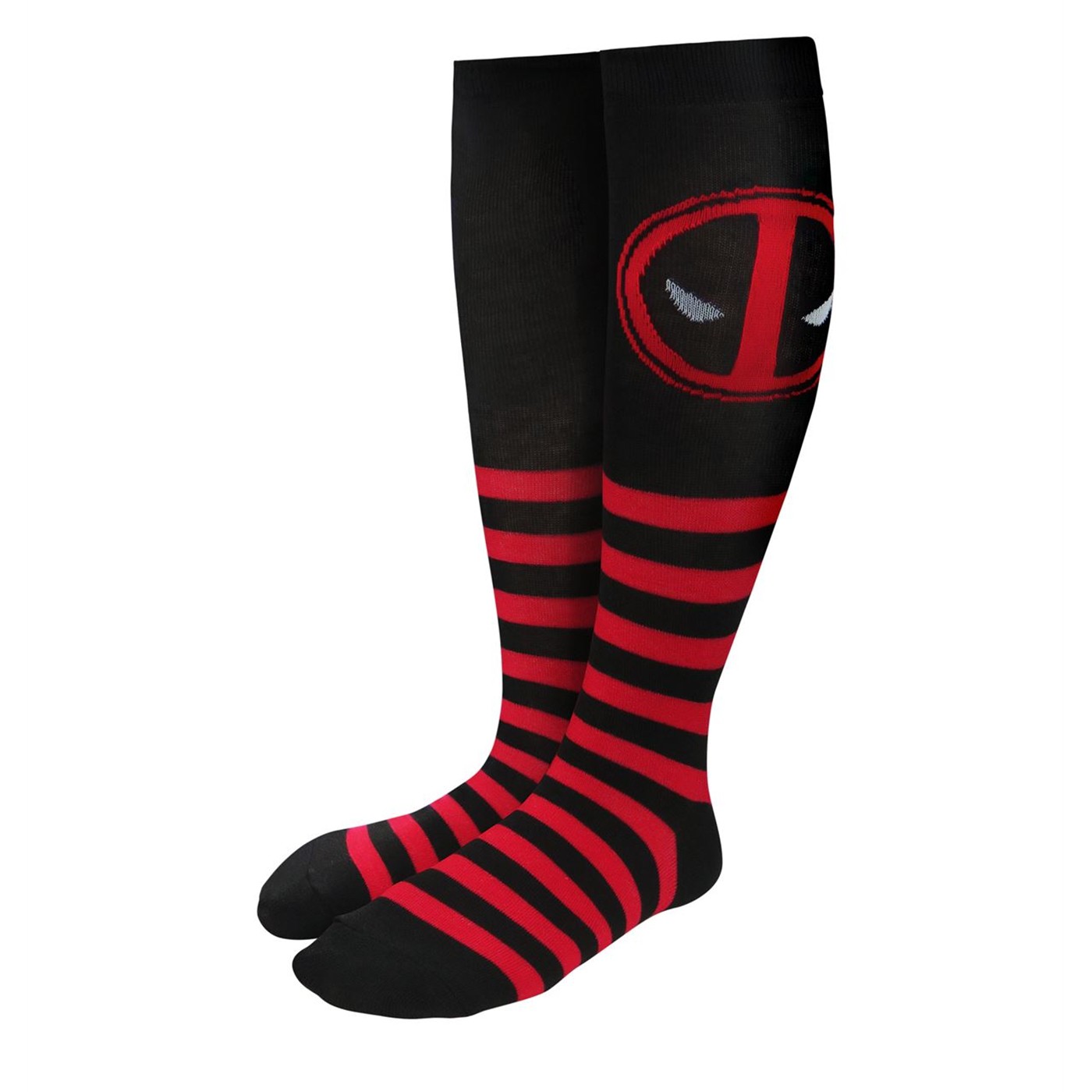 Deadpool Striped Knee High Women's Socks, Black