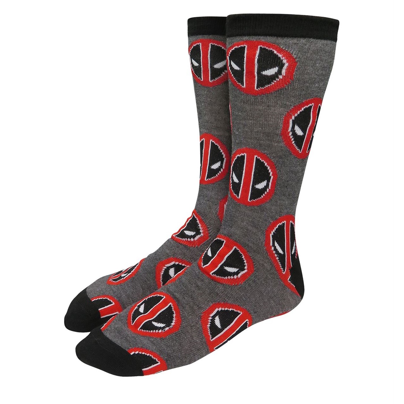 Deadpool Symbols on Charcoal Crew Socks, Black