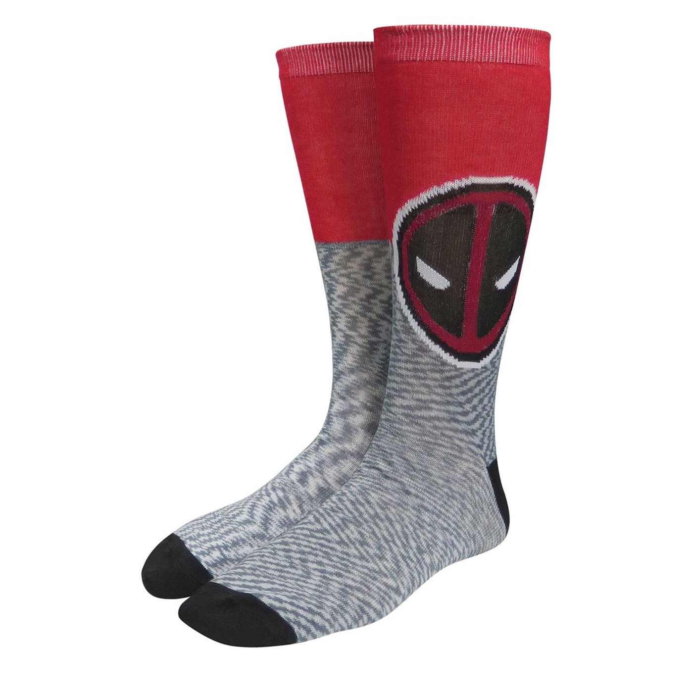 Deadpool Symbol on Two-Tone Crew Socks, Black