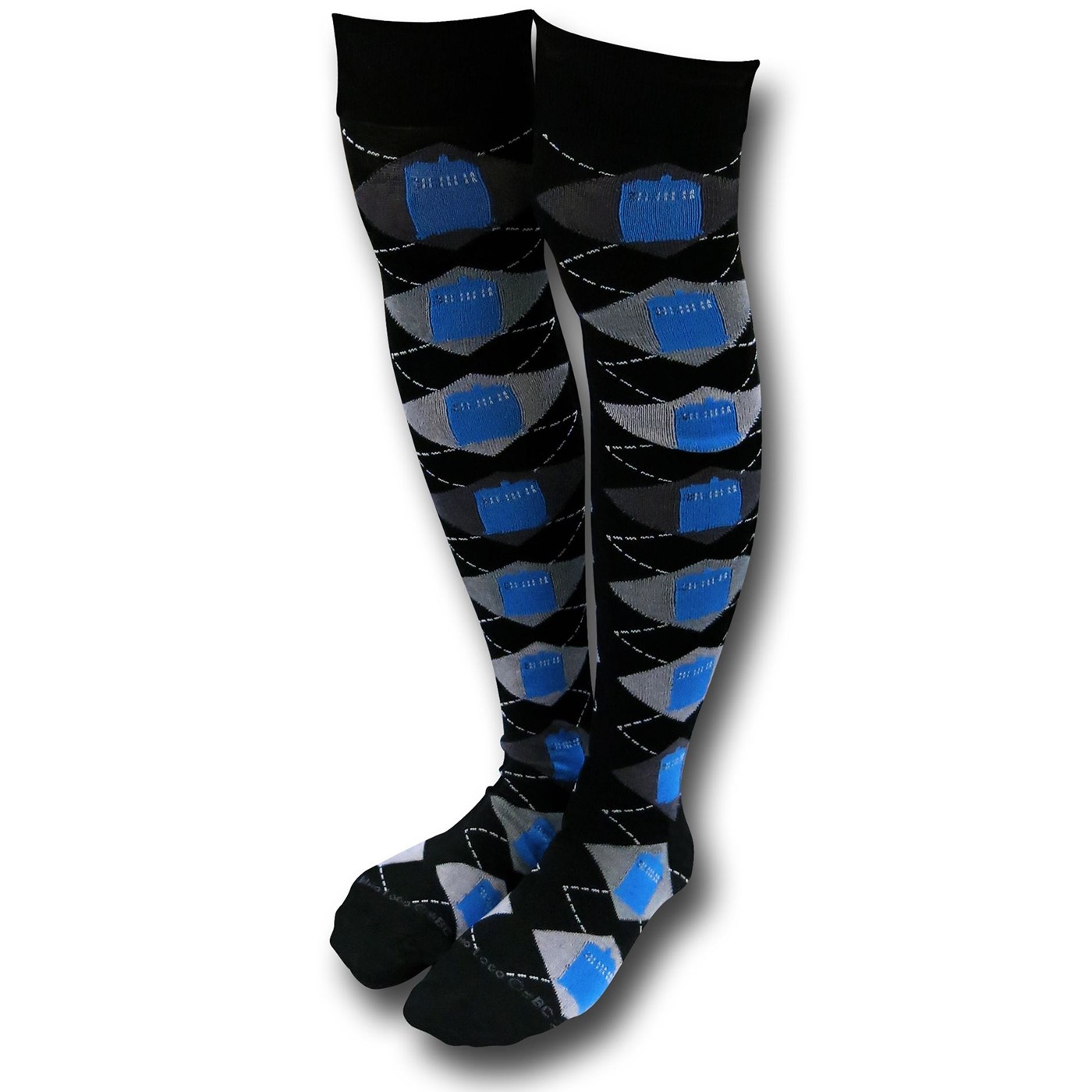 Doctor Who Tardis Argyle Over-the Knee Ladies Socks, Black