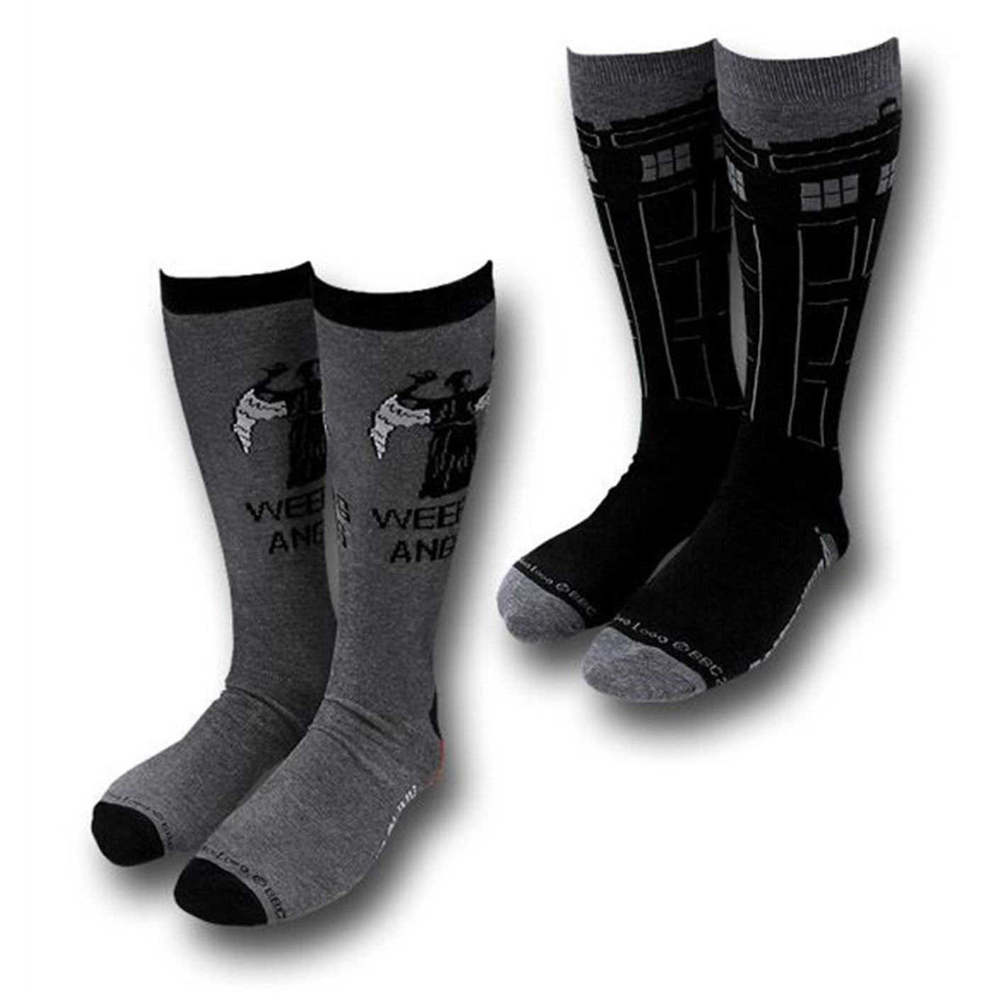 Doctor Who Tardis and Angel Men's Socks 2-Pack, Black
