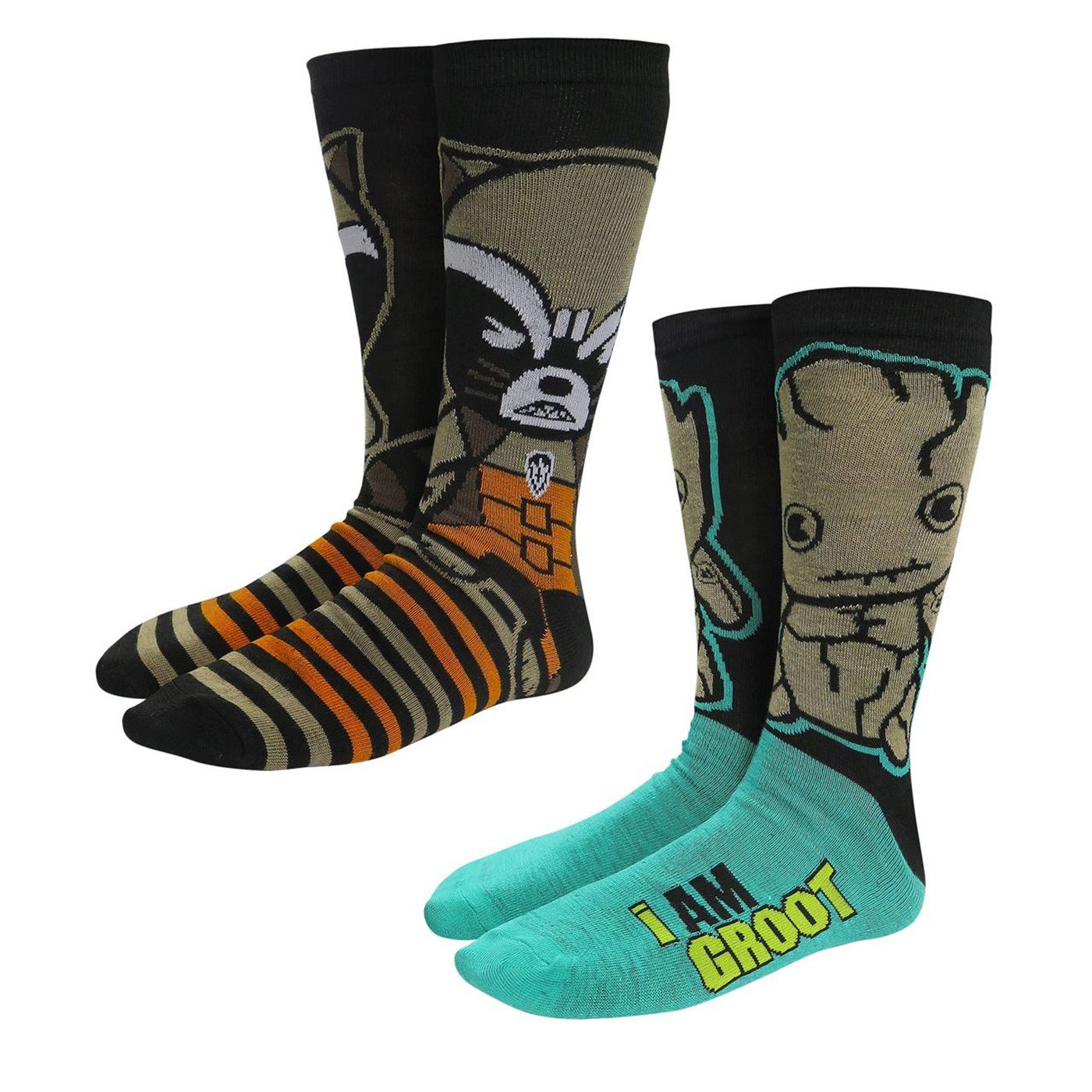 GOTG Cute Groot and Rocket Raccoon Crew Sock 2 Pack, Black