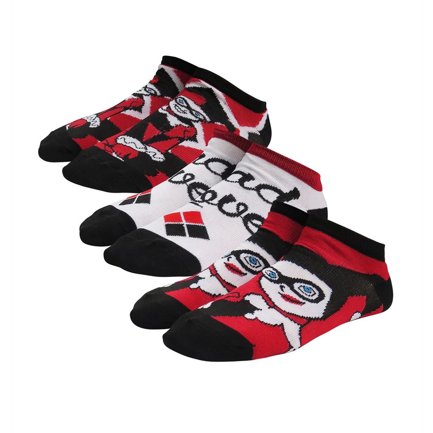 Harley Quinn Animated Women's Ankle Socks 3-Pack, Red