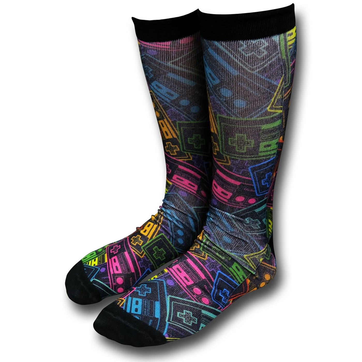 Nintendo Neon Controllers Sublimated Crew Socks, Black