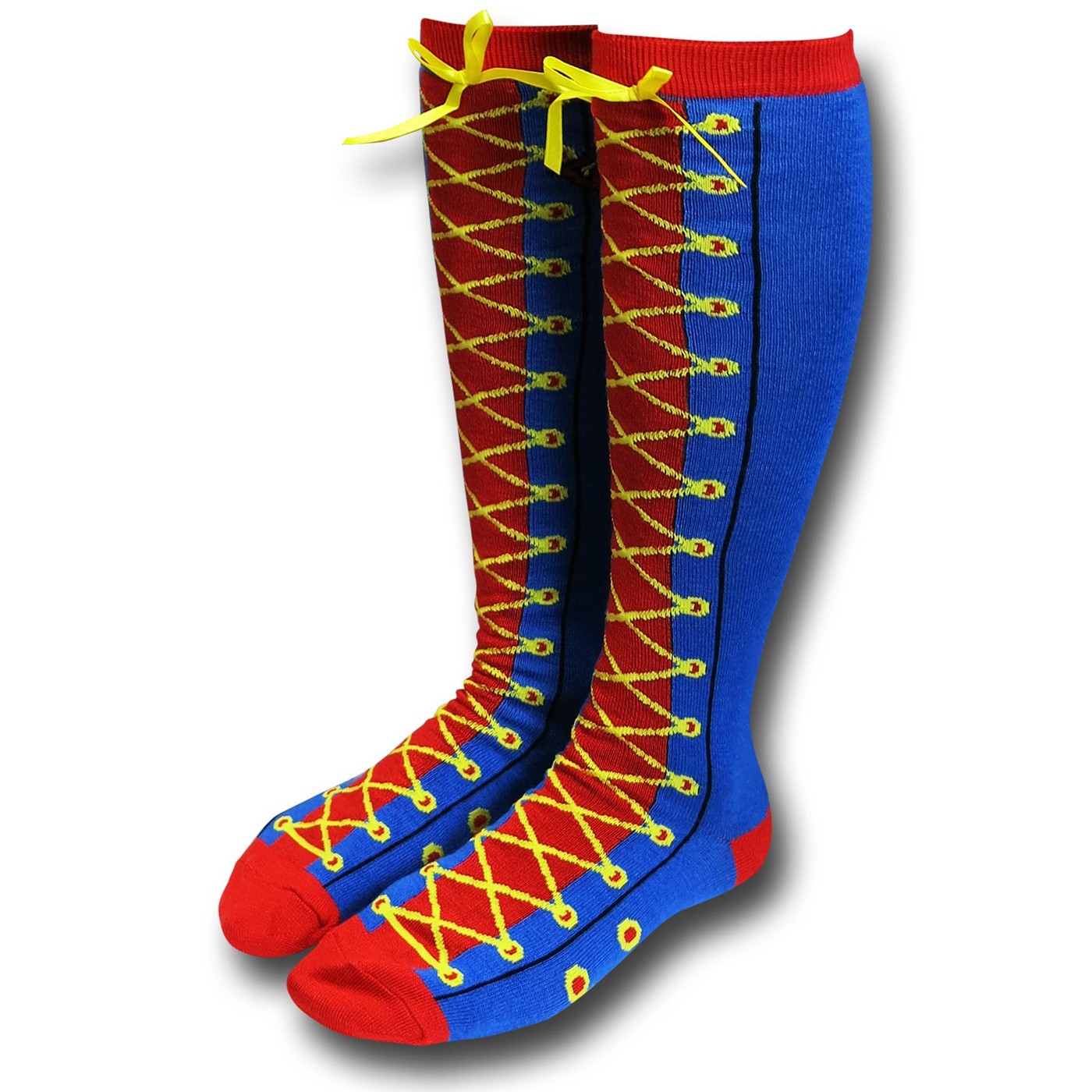 Superman Faux Lace-Up Women's Knee High Socks, Blue