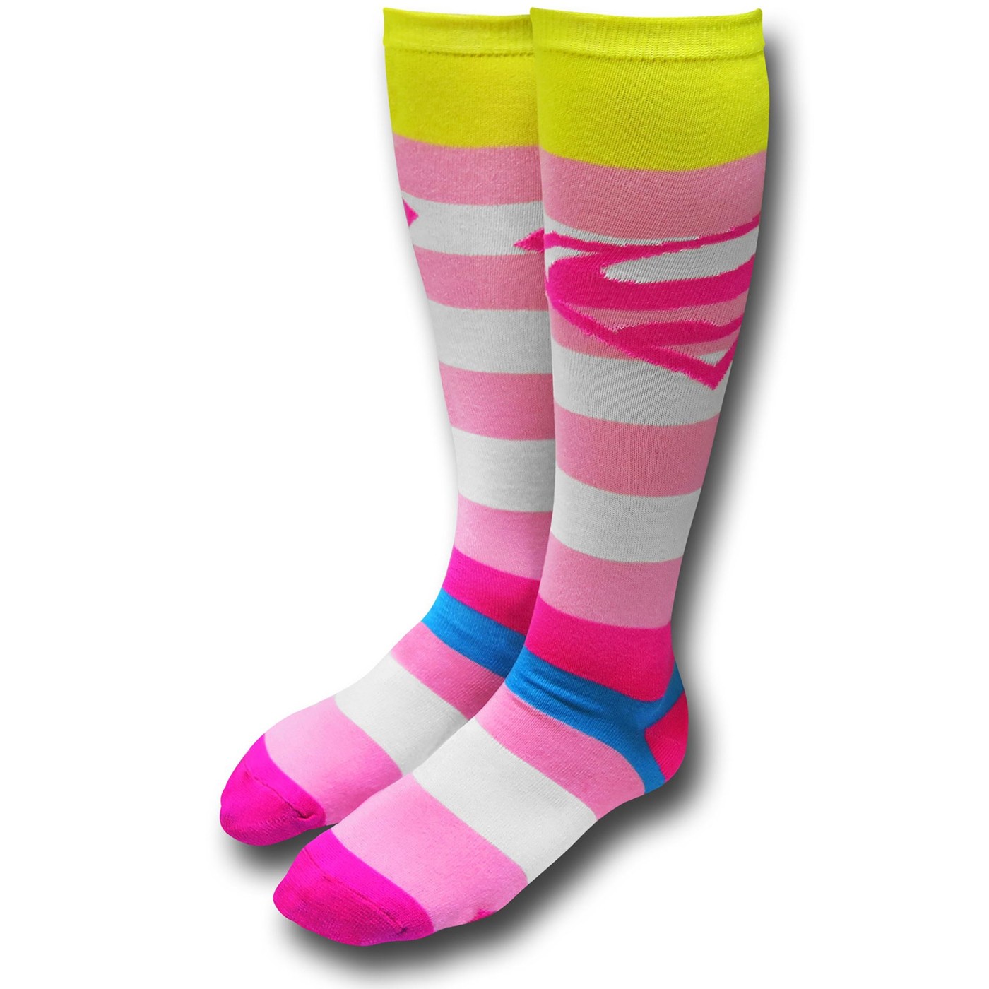 Superman Yellow-Striped Women's Knee-High Socks, Yellow