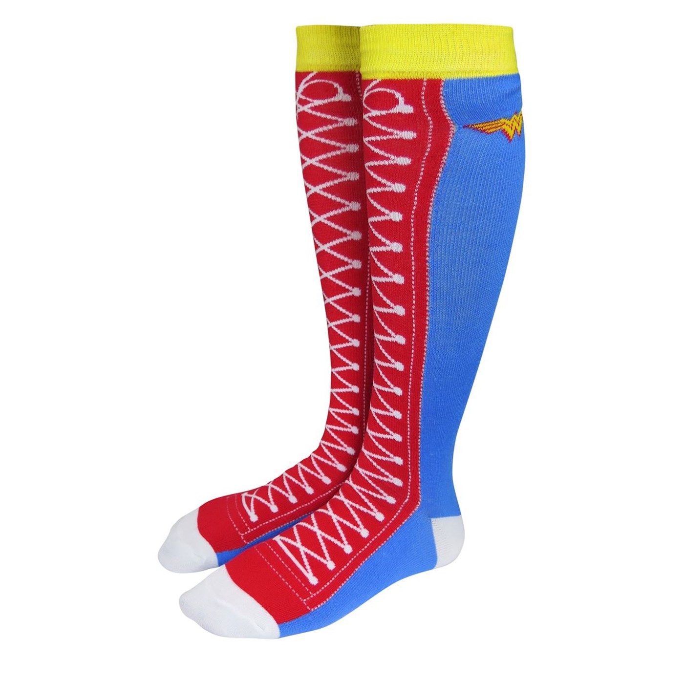 Wonder Woman Faux Lace-Up Women's Knee High Socks, Blue