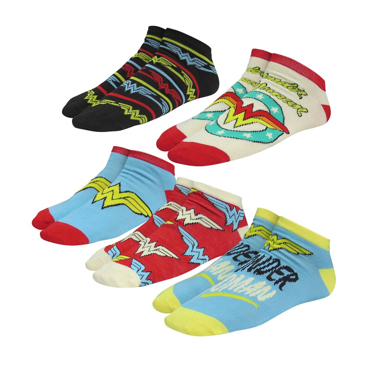 Wonder Woman Logos Women's Low Cut Socks 5-Pack, Blue
