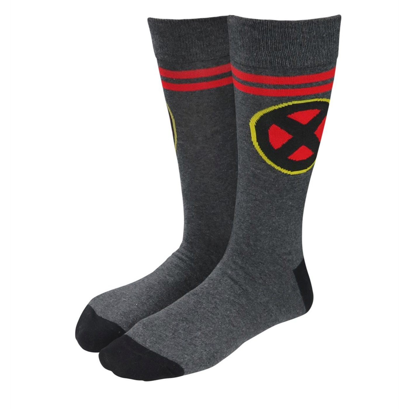 X-Men Symbol Heather Charcoal Grey Crew Sock, Black