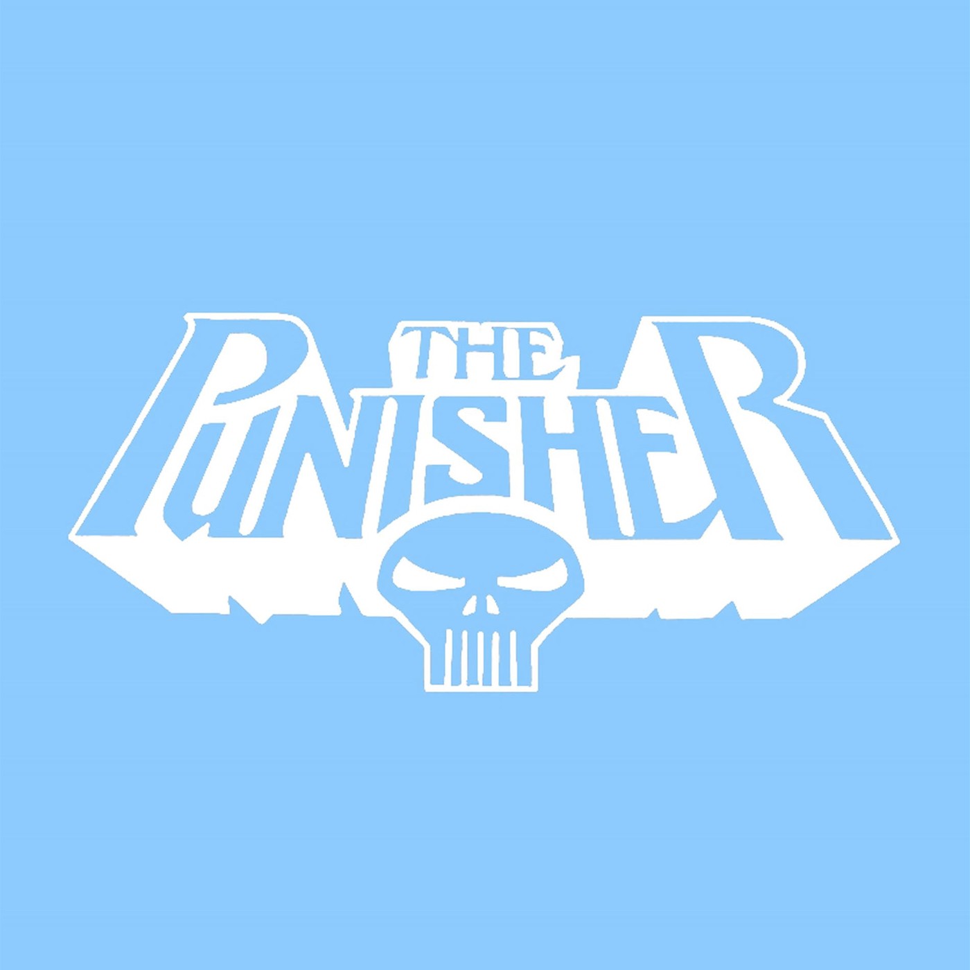 Punisher White Logo and Skull Rub On Sticker, White