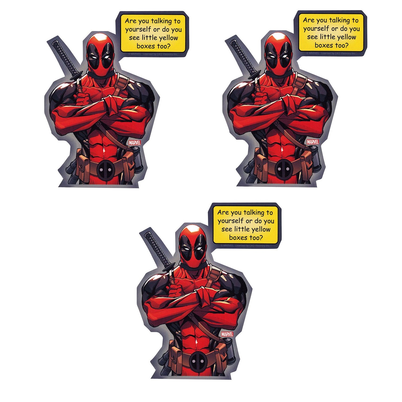 Deadpool Yellow Box Sticker 3 Pack, Red